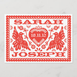 Hell Red Papel Picado Style Love Birds Einladung