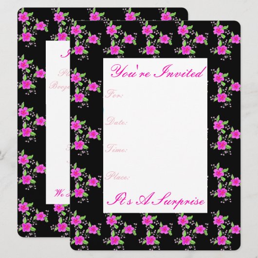 Hell schön rosa Floral Einladung (Vorne/Hinten)