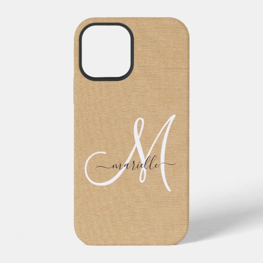Hell stroh Leinen Monogramm iPhone Hülle (Rückseite)