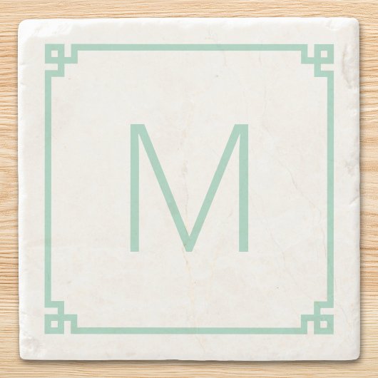 Hell Teal Griechisches Schlüsselrand-Monogramm Steinuntersetzer