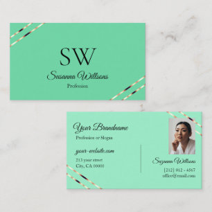 Hell Teal mit Rose Gold Linien Monogramm und Foto Visitenkarte