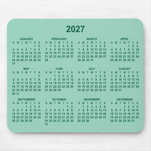 Hell Teal und Jägergrün 2027 Kalender Mousepad (Vorne)