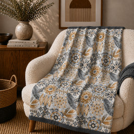 Hell Terrakotta Grau Botanisches Boho-Muster Fleecedecke