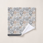 Hell Terrakotta Grau Botanisches Muster Badhandtuch Set (Waschlappen)