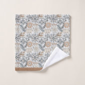 Hell Terrakotta-Grau Botanisches Muster Badhandtuch Set (Waschlappen)