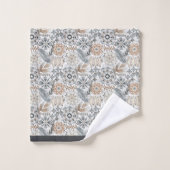 Hell Terrakotta Grau Botanisches Muster Badhandtuch Set (Waschlappen)