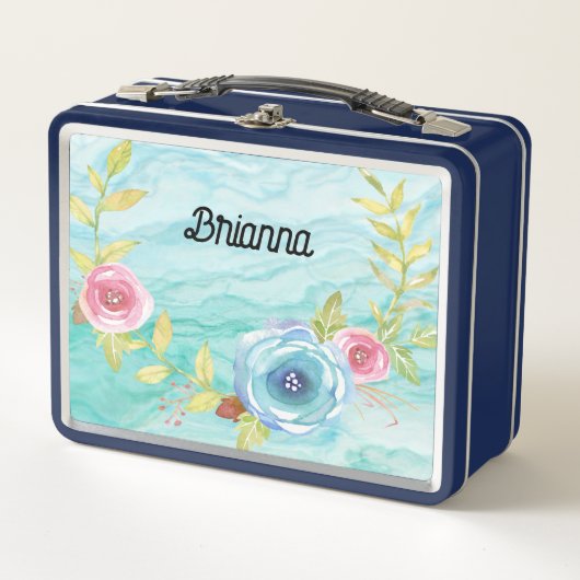 Hell Türkis mit Rosen Lunchbox (Vorderseite)