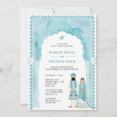 Hell Türkis Wasserfarbe Bogenrahmen Sikh-Hochzeit Einladung (Vorderseite)