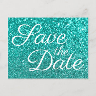 Hell Türkiser Bokeh Glitter Save the Date Postkarte