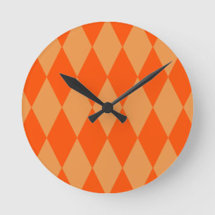 Hell und Dunkel Orange Harlequin Diamanten Dame Runde Wanduhr