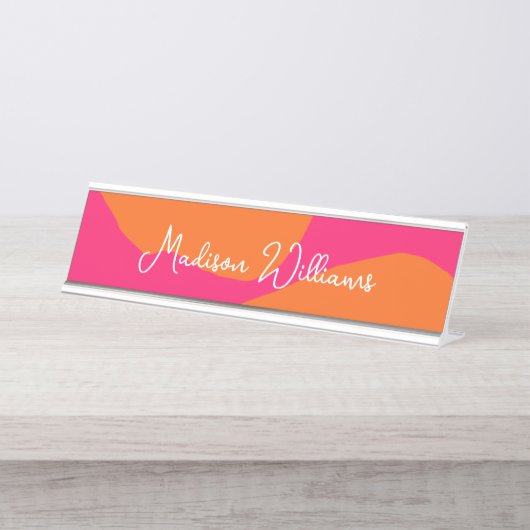 Hell und fett Abstraktes Hot Pink und Orange Schreibtischnamensplakette (Vorderseite )