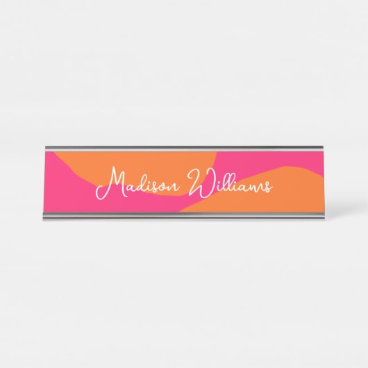 Hell und fett Abstraktes Hot Pink und Orange Schreibtischnamensplakette (Vorderseite )
