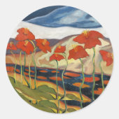 Hell und fröhlich, Landschaft mit Blumen, Runder Aufkleber (Vorderseite)