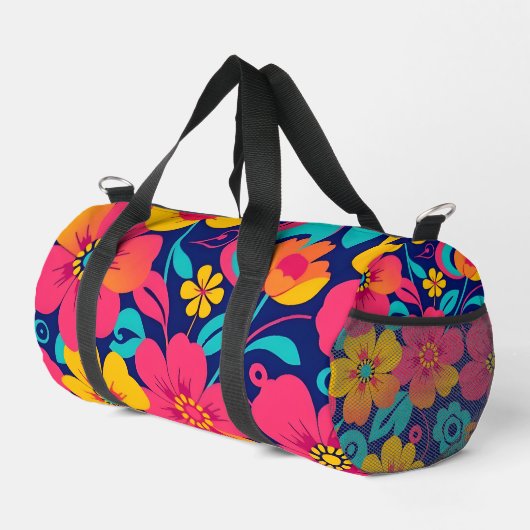 Hell und kühl Retro-Blume im Dopaminstil Duffle Bag (Rechte Ecke)