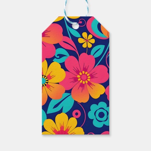 Hell und kühl Retro-Blume im Dopaminstil Geschenkanhänger (Vorderseite)