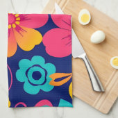Hell und kühl Retro-Blume im Dopaminstil Geschirrtuch (Viertel Falte)