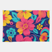 Hell und kühl Retro-Blume im Dopaminstil Geschirrtuch (Horizontal)
