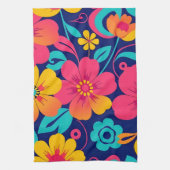 Hell und kühl Retro-Blume im Dopaminstil Geschirrtuch (Vertikal)