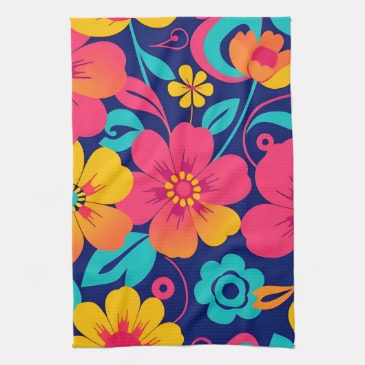 Hell und kühl Retro-Blume im Dopaminstil Geschirrtuch (Vertikal)