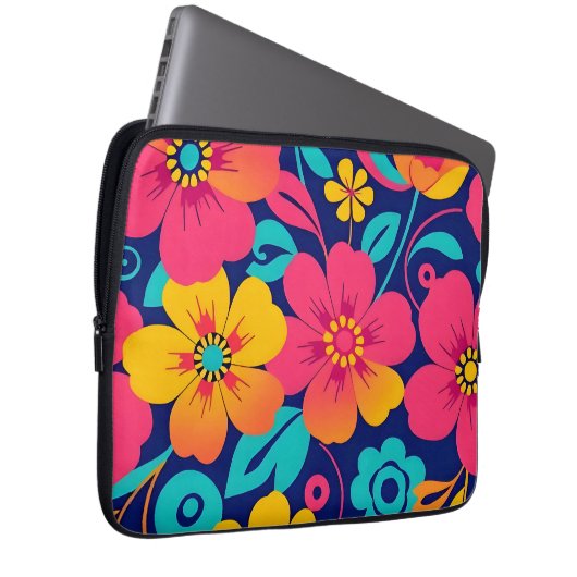 Hell und kühl Retro-Blume im Dopaminstil Laptopschutzhülle (Vorne Rechts)