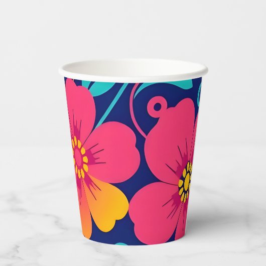 Hell und kühl Retro-Blume im Dopaminstil Pappbecher (Rückseite)