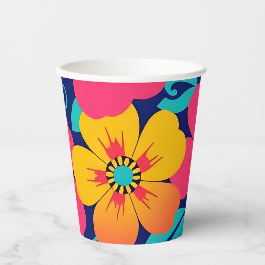 Hell und kühl Retro-Blume im Dopaminstil Pappbecher (Vorderseite)