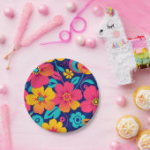 Hell und kühl Retro-Blume im Dopaminstil Pappteller (Party)