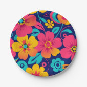 Hell und kühl Retro-Blume im Dopaminstil Pappteller (Vorderseite)