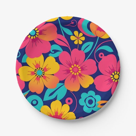Hell und kühl Retro-Blume im Dopaminstil Pappteller (Vorderseite)