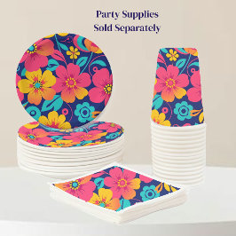 Hell und kühl Retro-Blume im Dopaminstil Pappteller