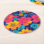Hell und kühl Retro-Blume im Dopaminstil Runder Pappuntersetzer (Angewinkelt)