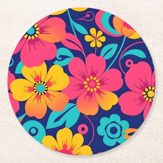 Hell und kühl Retro-Blume im Dopaminstil Runder Pappuntersetzer (Vorderseite)