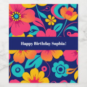 Hell und kühl Retro-Blume im Dopaminstil Weinetikett (Einzelnes Label)