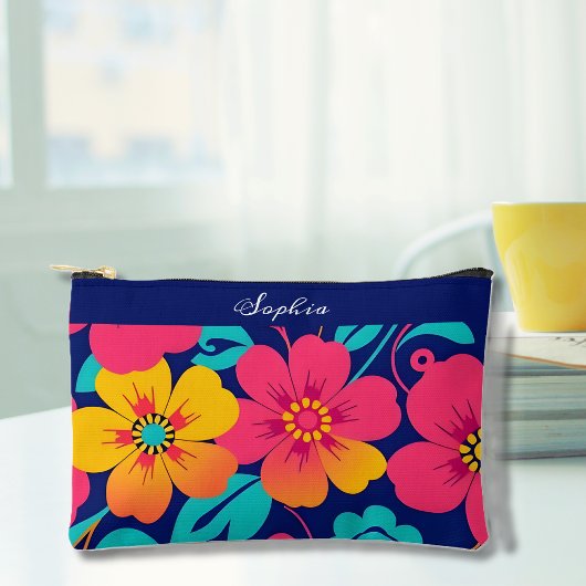 Hell und kühl Retro-Blume im Dopaminstil Zubehörtasche