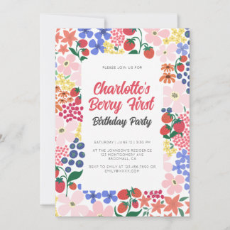 Hell und kühl Strawberry First Birthday Editable Einladung