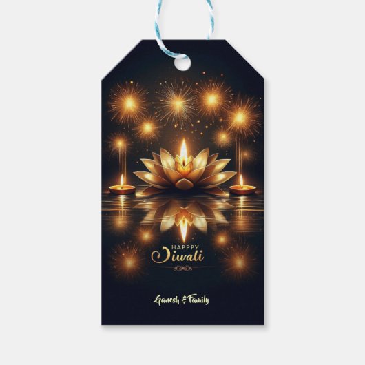 Hell und schön Diya in Lotus Diwali Geschenkanhänger (Vorderseite)