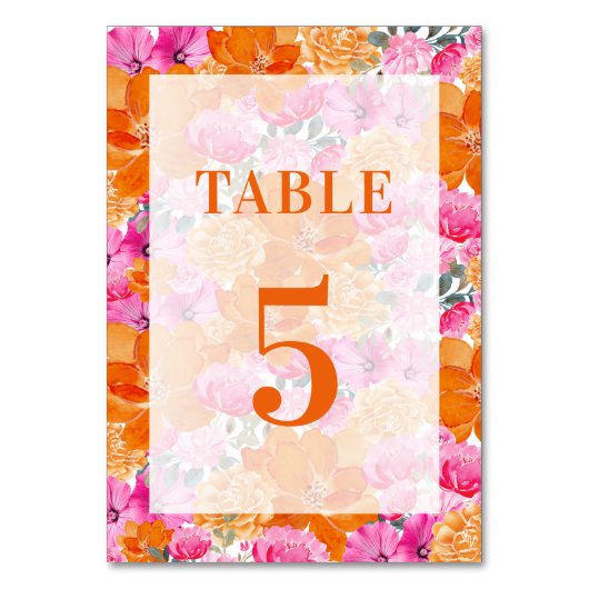 Hell verblasste rosa orangefarbene Tabelle 5 Hochz Tischnummer (Rückseite)