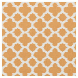 Hell-Vivid Orange White Ikat Quatrefoil-Muster Stoff