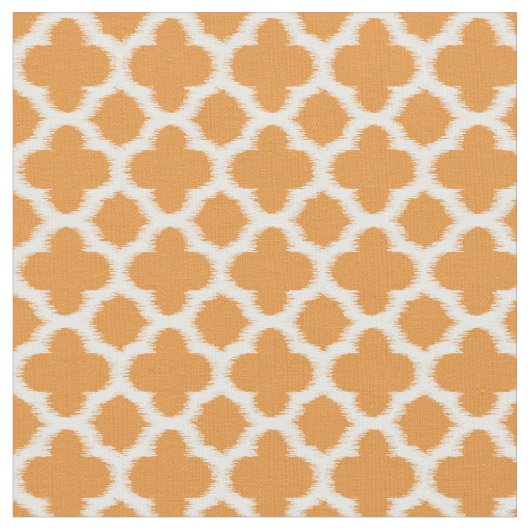 Hell-Vivid Orange White Ikat Quatrefoil-Muster Stoff (Nahaufnahme)