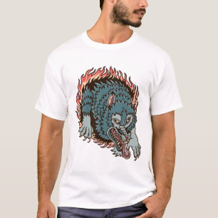 Hell Wolf bunt tätowierte Abbildung T-Shirt