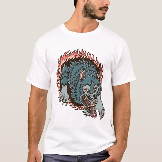 Hell Wolf bunt tätowierte Abbildung T-Shirt (Vorderseite)
