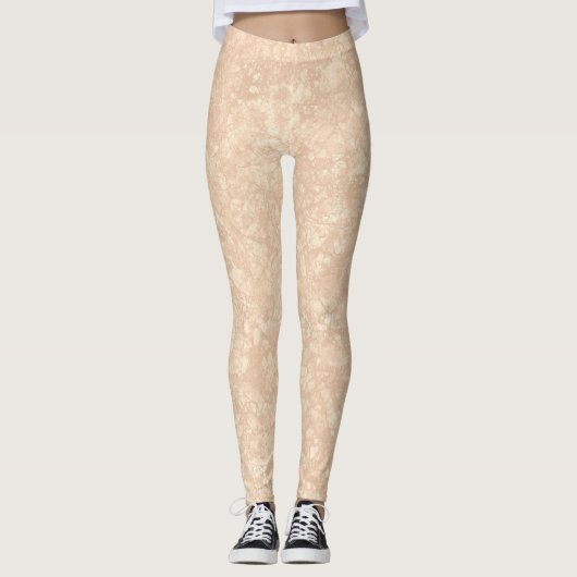Hellbeige Creme Marmortrezzo Textur Leggings (Vorderseite)