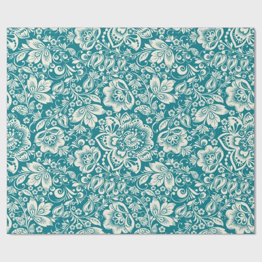 Hellbeige Damasken & türkisblaue Hintergrundfarbe Geschenkpapier (Flach)
