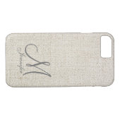 Hellbeige Ekru Dunkelgraue Linen Weiße Monogramm Case-Mate iPhone Hülle (Rückseite (Horizontal))