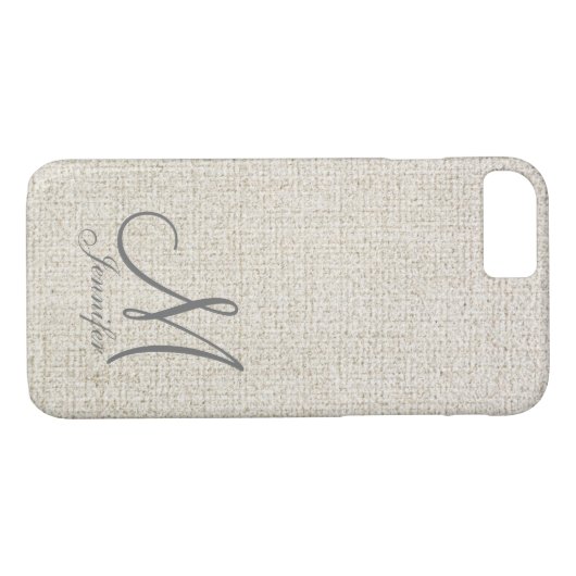 Hellbeige Ekru Dunkelgraue Linen Weiße Monogramm Case-Mate iPhone Hülle (Rückseite (Horizontal))