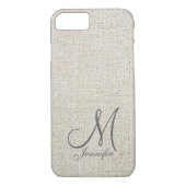 Hellbeige Ekru Dunkelgraue Linen Weiße Monogramm Case-Mate iPhone Hülle (Rückseite)