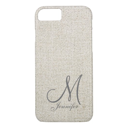 Hellbeige Ekru Dunkelgraue Linen Weiße Monogramm Case-Mate iPhone Hülle (Rückseite)