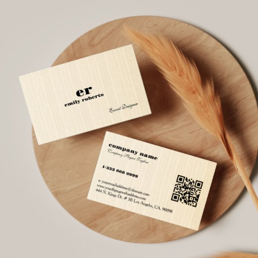 Hellbeige Jute Leinen QR-Code Geschäftskarte Visitenkarte