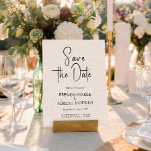 Hellbeiger Leinen-Schwarz-Schrift Save-the-Date Einladung