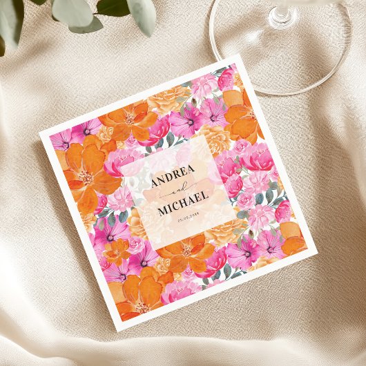 Hellblass, rosa und orangefarbene Sommerhochzeit Serviette